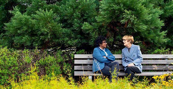 Former U of A president Indira Samarasekera (left) and former UBC president Martha Piper Women leading in a landscape shaped by men